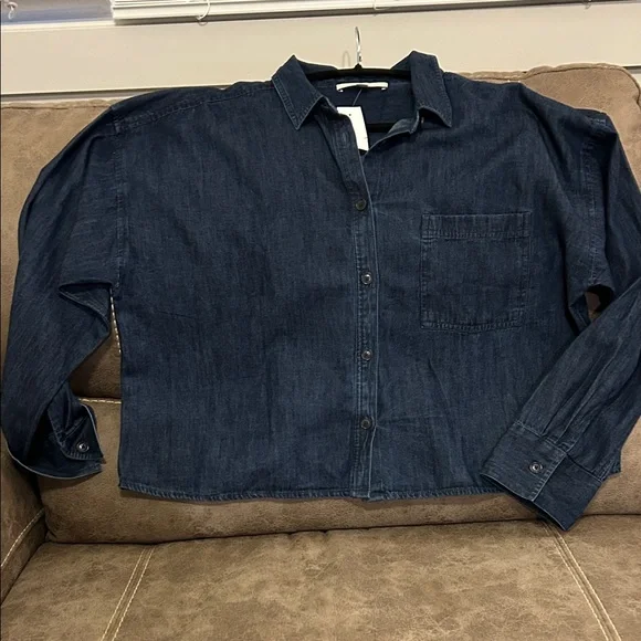 LOFT Navy Denim Button-Up - Picture 5 of 6
